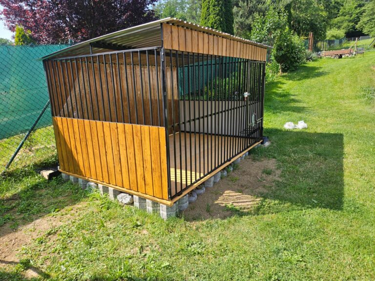 Kojec dla psa 3×2 m z drewnem – premium z dachem